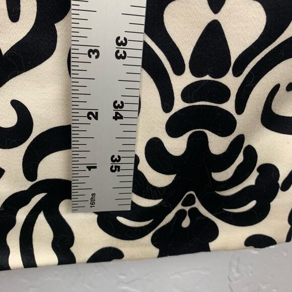 Milly of New York Damask Print Dress Size 6 Black Cream A Line Ribbon Trim - Picture 3 of 9